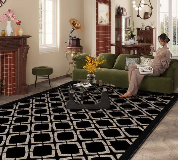 Abstract Contemporary Rugs for Bedroom, Modern Area Rugs under Sofa, Modern Black Rugs for Living Room, Dining Room Floor Rugs, Modern Carpets for Office-Paintingforhome