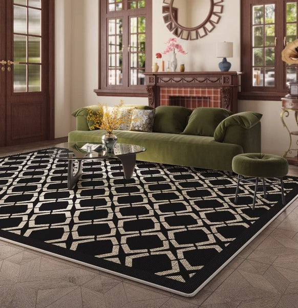 Abstract Contemporary Rugs for Bedroom, Modern Area Rugs under Sofa, Modern Black Rugs for Living Room, Dining Room Floor Rugs, Modern Carpets for Office-Paintingforhome