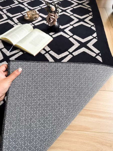 Abstract Contemporary Rugs for Bedroom, Modern Area Rugs under Sofa, Modern Black Rugs for Living Room, Dining Room Floor Rugs, Modern Carpets for Office-Paintingforhome