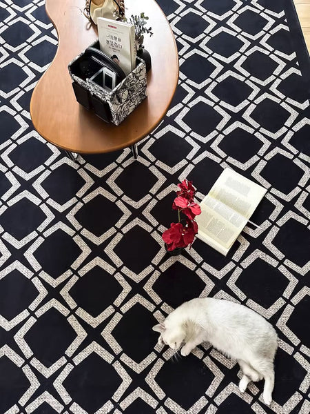 Abstract Contemporary Rugs for Bedroom, Modern Area Rugs under Sofa, Modern Black Rugs for Living Room, Dining Room Floor Rugs, Modern Carpets for Office-Paintingforhome