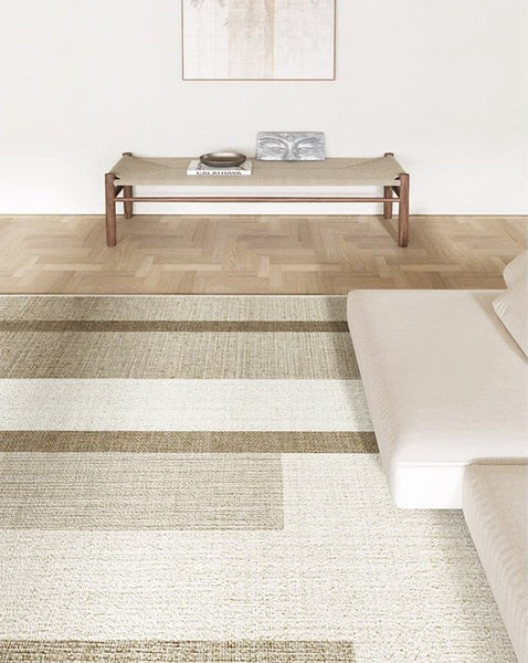 Contemporary Beige Carpets under Sofa, Modern Area Rug in Living Room, Bedroom Modern Rugs, Large Modern Rugs for Office-Paintingforhome