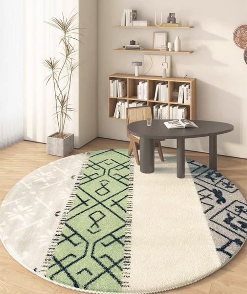 Unique Circular Rugs under Sofa, Abstract Contemporary Round Rugs, Modern Rugs for Dining Room, Geometric Modern Rugs for Bedroom-Paintingforhome