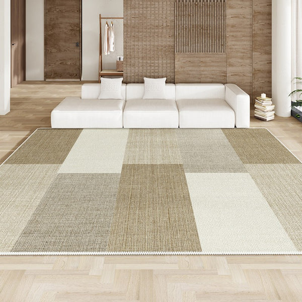 Contemporary Beige Carpets under Sofa, Modern Area Rug in Living Room, Bedroom Modern Rugs, Large Modern Rugs for Office-Paintingforhome