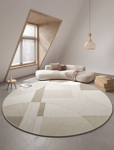 Modern Rugs for Dining Room, Abstract Contemporary Round Rugs for Dining Room, Circular Modern Rugs for Bedroom, Geometric Modern Rug Ideas for Living Room-Paintingforhome