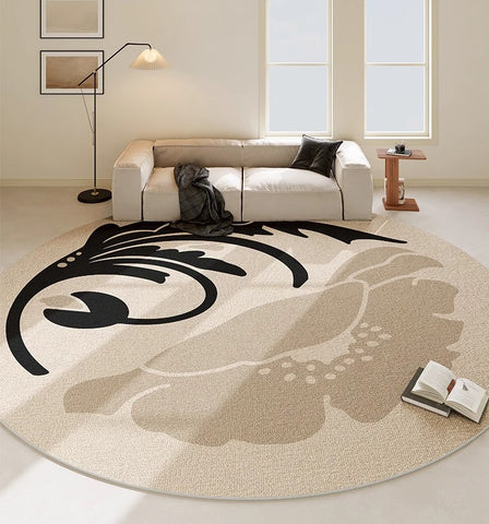 Dining Room Round Rugs, Modern Area Rugs under Coffee Table, Round Modern Rugs, Flower Pattern Abstract Contemporary Area Rugs, Modern Rugs in Bedroom-Paintingforhome