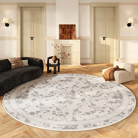 Modern Area Rugs for Bedroom, Flower Pattern Round Carpets under Coffee Table, Contemporary Round Rugs for Dining Room, Circular Modern Rugs for Living Room-Paintingforhome