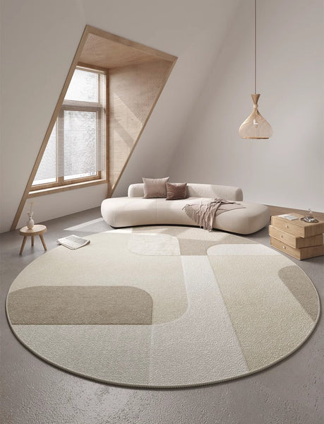 Circular Modern Rugs for Bedroom, Modern Rugs for Dining Room, Abstract Contemporary Round Rugs for Dining Room, Geometric Modern Rug Ideas for Living Room-Paintingforhome