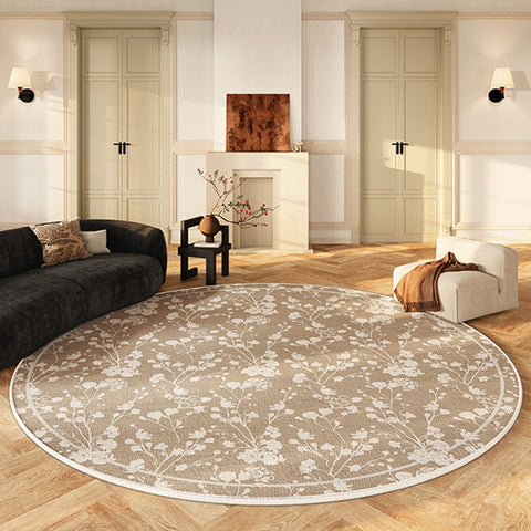 Uniqe Modern Area Rugs for Bedroom, Circular Modern Rugs for Living Room, Flower Pattern Round Carpets under Coffee Table, Contemporary Round Rugs for Dining Room-Paintingforhome