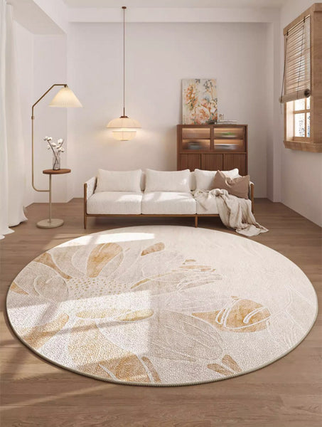 Lotus Flower Round Carpets under Coffee Table, Contemporary Round Rugs for Dining Room, Modern Area Rugs for Bedroom, Circular Modern Rugs for Living Room-Paintingforhome