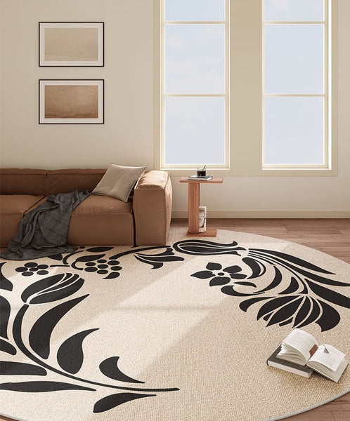 Large Modern Area Rugs under Coffee Table, Dining Room Modern Rugs, Flower Pattern Modern Rugs for Bedroom, Abstract Round Rugs under Sofa-Paintingforhome