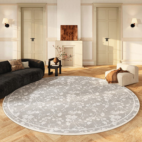 Circular Modern Rugs for Living Room, Modern Area Rugs for Bedroom, Flower Pattern Round Carpets under Coffee Table, Contemporary Round Rugs for Dining Room-Paintingforhome