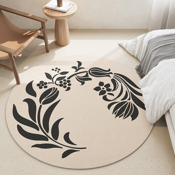 Large Modern Area Rugs under Coffee Table, Dining Room Modern Rugs, Flower Pattern Modern Rugs for Bedroom, Abstract Round Rugs under Sofa-Paintingforhome