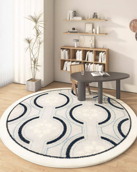 Contemporary Modern Rugs for Bedroom, Modern Area Rugs under Coffee Table, Dining Room Modern Rugs, Abstract Geometric Round Rugs under Sofa-Paintingforhome