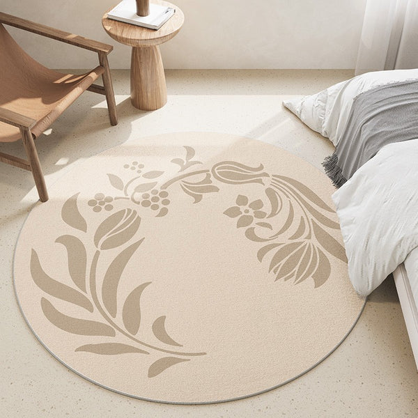 Modern Rugs under Coffee Table, Abstract Modern Round Rugs for Bedroom, Geometric Circular Rugs for Dining Room, Flower Pattern Contemporary Modern Rugs-Paintingforhome