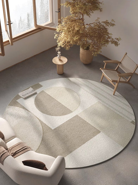 Round Rugs under Coffee Table, Modern Round Rugs for Dining Room, Contemporary Modern Rug Ideas for Living Room, Circular Modern Rugs for Bedroom-Paintingforhome