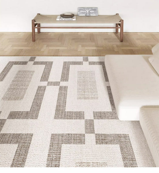 Dining Room Modern Beige Rugs, Large Contemporary Carpets for Living Room, Modern Area Rugs for Bedroom, Large Modern Rugs for Office, Abstract Geometric Modern Rugs-Paintingforhome