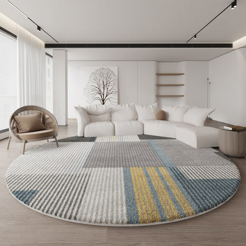 Contemporary Geometirc Rug Ideas for Living Room, Circular Modern Rugs for Dining Room, Unique Bedroom Floor Carpets, Round Area Rugs under Coffee Table-Paintingforhome