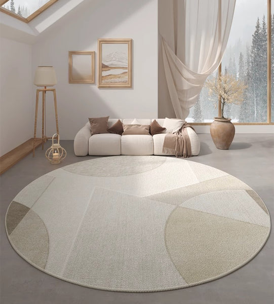 Unique Round Rugs under Coffee Table, Large Modern Round Rugs for Dini