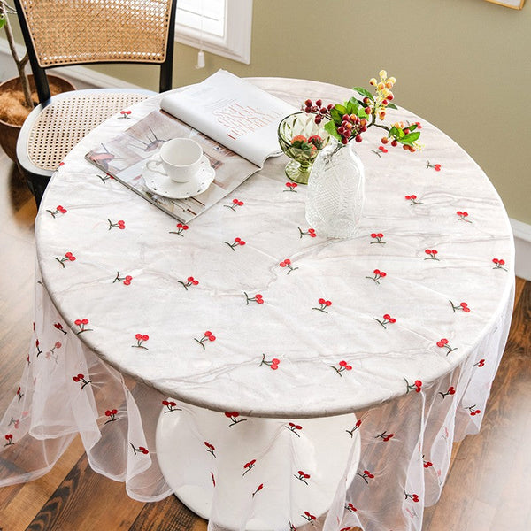Extra Large Rectangular Tablecloth for Oval Table, Rectangular Table Covers for Coffee Table, Cherry Lace Tablecloths, Lace Embroidered Table Covers-Paintingforhome