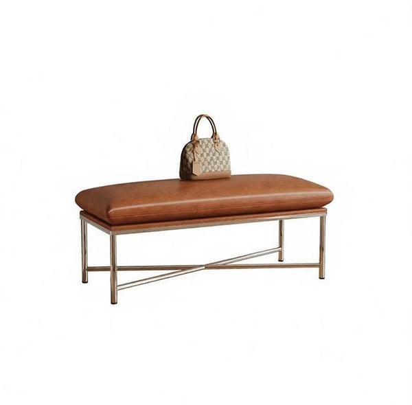 Contemporay Bedroom Bench, Upholstered Shoe Bench, Luxury Genuine Leather Entry Bench, Narrow Entryway Bench, Modern Shoe Changing Ottoman, Mid-Century Hall Bench-Paintingforhome