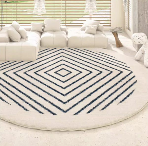 Abstract Contemporary Round Rugs for Bedroom, Geometric Modern Rug Ideas for Living Room, Thick Round Rugs for Dining Room-Paintingforhome