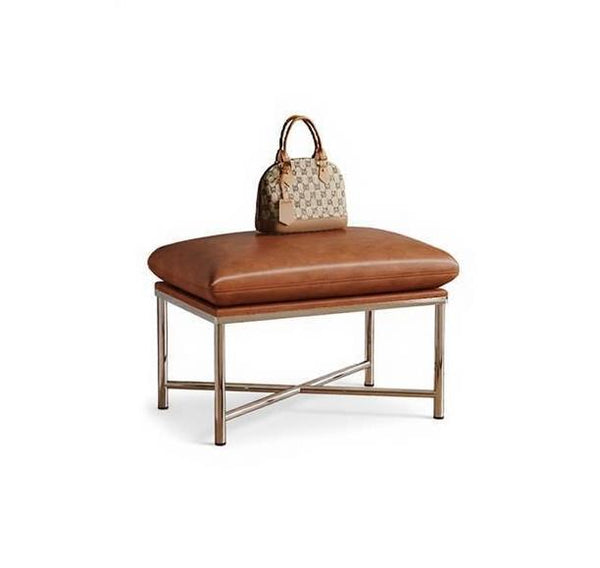 Contemporay Bedroom Bench, Upholstered Shoe Bench, Luxury Genuine Leather Entry Bench, Narrow Entryway Bench, Modern Shoe Changing Ottoman, Mid-Century Hall Bench-Paintingforhome