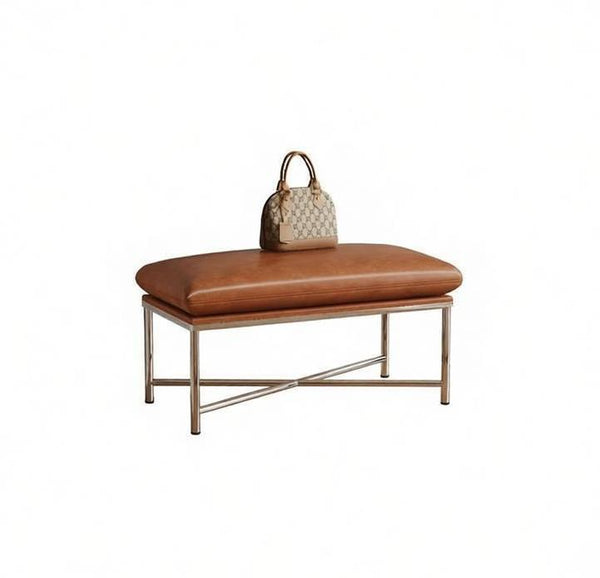 Contemporay Bedroom Bench, Upholstered Shoe Bench, Luxury Genuine Leather Entry Bench, Narrow Entryway Bench, Modern Shoe Changing Ottoman, Mid-Century Hall Bench-Paintingforhome