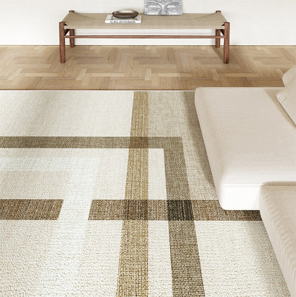 Geometric Beige Modern Rugs for Bedroom, Large Modern Rug Placement Ideas for Living Room, Contemporary Modern Rugs for Interior Design-Paintingforhome