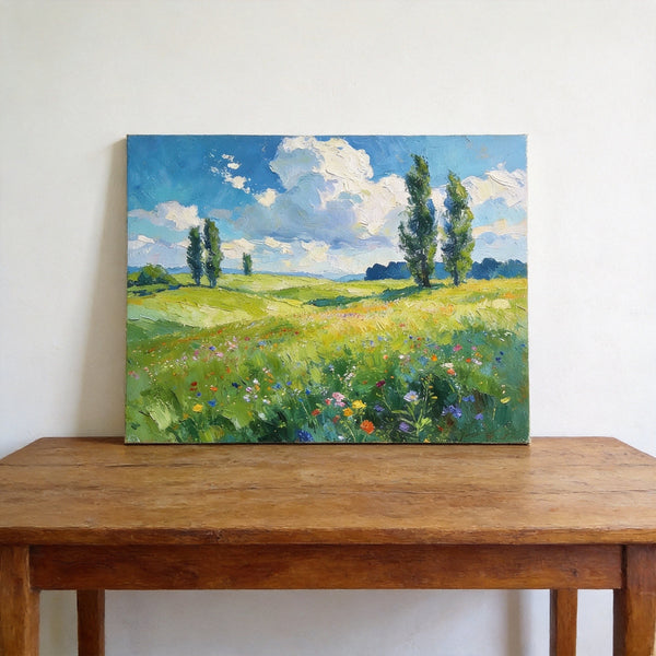 Original Landscape Paintings, Sunlit Wildflower Meadow, Small Canvas Wall Art Paintings, Buy Original Artwork Online, Hand Painted Canvas Art-Paintingforhome