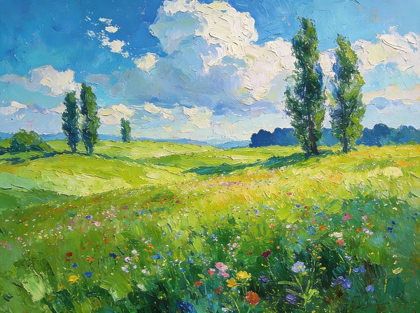 Original Landscape Paintings, Sunlit Wildflower Meadow, Small Canvas Wall Art Paintings, Buy Original Artwork Online, Hand Painted Canvas Art-Paintingforhome