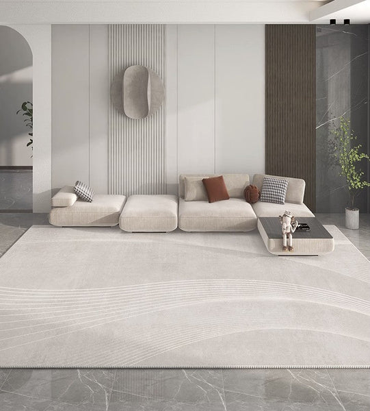Contemporary Area Rugs for Bedroom, Living Room Modern Rugs, Modern Living Room Rug Placement Ideas, Grey Modern Floor Carpets for Dining Room-Paintingforhome