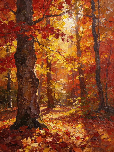 Small Paintings On Canvas, Golden Autumn Forest, Path Amidst Falling Leaves, Hand Painted Canvas Art, Landscape Oil Paintings, Original Artwork Small Paintings on Wall-Paintingforhome
