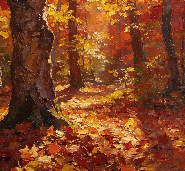 Small Paintings On Canvas, Golden Autumn Forest, Path Amidst Falling Leaves, Hand Painted Canvas Art, Landscape Oil Paintings, Original Artwork Small Paintings on Wall-Paintingforhome