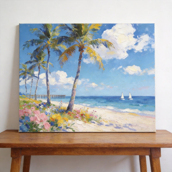 Original Landscape Paintings, Seashore Palm Tree Paintings, Buy Original Oil Paintings Online, Small Canvas Wall Art Paintings, Hand Painted Canvas Art-Paintingforhome