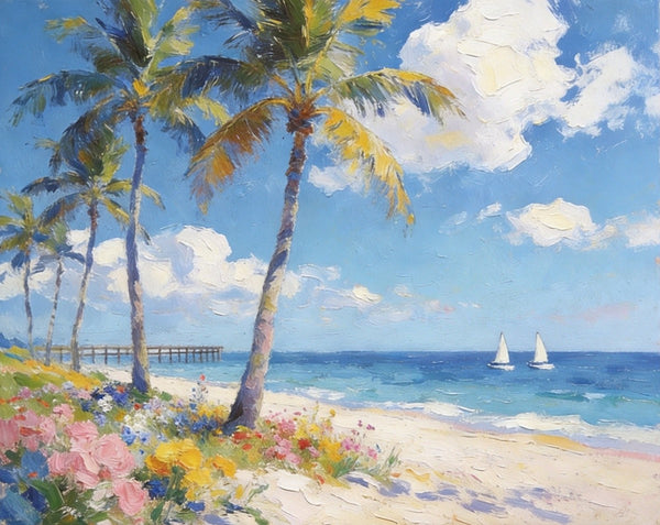 Original Landscape Paintings, Seashore Palm Tree Paintings, Buy Original Oil Paintings Online, Small Canvas Wall Art Paintings, Hand Painted Canvas Art-Paintingforhome