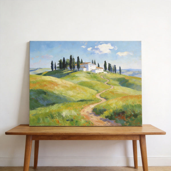 Summer Breeze Over the Tuscan Homestead, Buy Original Oil Paintings Online, Original Landscape Paintings, Small Canvas Wall Art Paintings, Hand Painted Canvas Art-Paintingforhome