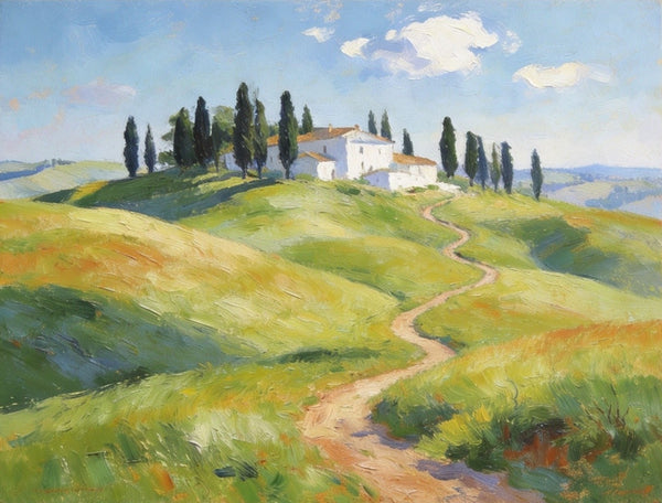 Summer Breeze Over the Tuscan Homestead, Buy Original Oil Paintings Online, Original Landscape Paintings, Small Canvas Wall Art Paintings, Hand Painted Canvas Art-Paintingforhome