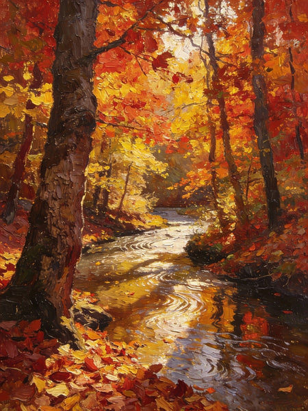 Original Artwork Small Paintings, A Brook through the Autumn Woods, Heavy Texture Wall Art Paintings, On Canvas Small Paintings, Hand Painted Canvas Art-Paintingforhome
