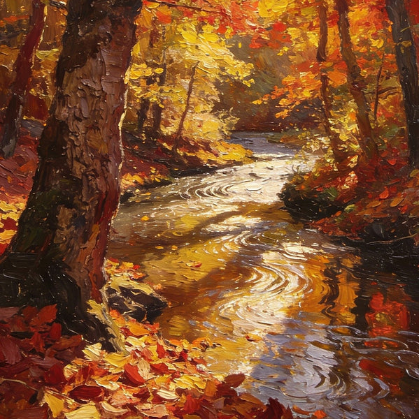 Original Artwork Small Paintings, A Brook through the Autumn Woods, Heavy Texture Wall Art Paintings, On Canvas Small Paintings, Hand Painted Canvas Art-Paintingforhome