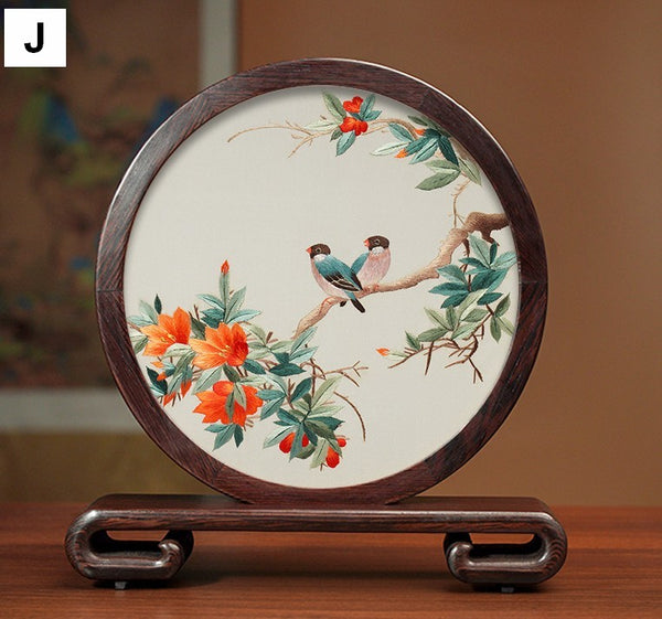 Flower and Bird Embroidery Ornaments, Unique Birthday Gift, Traditional Chinese Suzhou Silk Embroidered Ornament, Premium Souvenir, Exclusive Business Presents-Paintingforhome