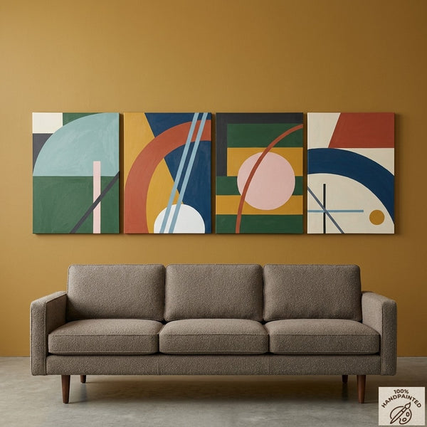 Contemporary Geometric Art, Large Absract Paintings for Modern Living Room, Multi Panel Group Artwork