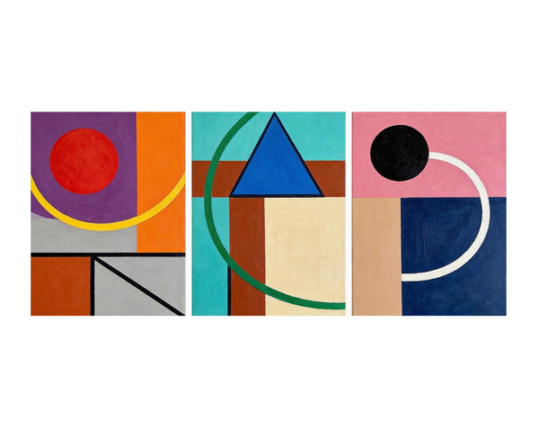 Abstract Geometric Contemporary Artwork, Modern Paintings for Mid Century Living Room, Multi Panel Canvas Art
