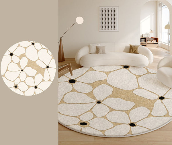 Flower Pattern Circular Modern Rugs under Chairs, Contemporary Modern Rugs for Living Room, Geometric Round Rugs for Dining Room, Bedroom Abstract Modern Area Rugs-Paintingforhome