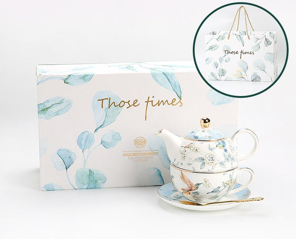 Stackable Teapot and Cup Set, Ceramic Tea Pot with Integrated Cup, Porcelain Teapot with Matching Cup and Saucer in Gift Box, Mother-and-Baby Teapot with Matching Saucer-Paintingforhome