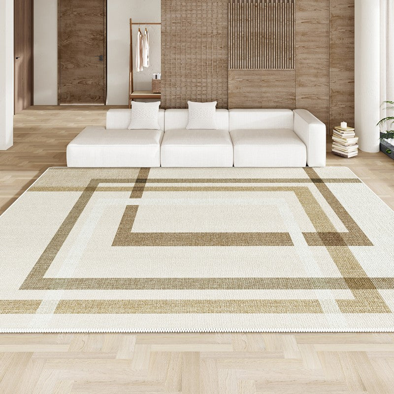 Geometric Beige Modern Rugs for Bedroom, Large Modern Rug Placement Ideas for Living Room, Contemporary Modern Rugs for Interior Design-Paintingforhome