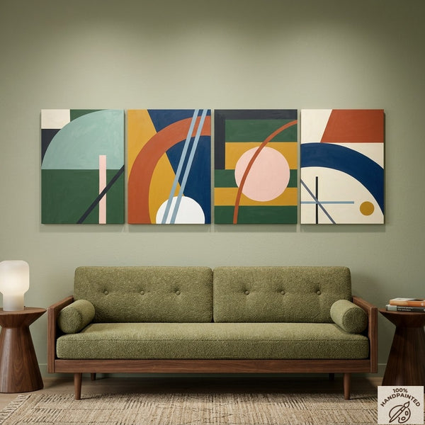 Contemporary Geometric Art, Large Absract Paintings for Modern Living Room, Multi Panel Group Artwork