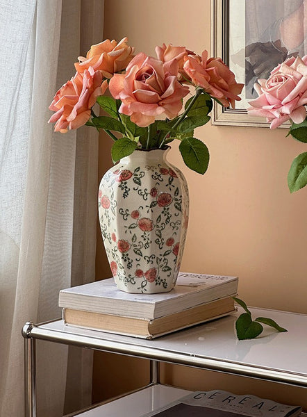 Rustic Porcelain Flower Vases, Handmade Water Holding Flower Vases, Ceramic Bouquet Vases, Tall Flower Vases on Table-Paintingforhome