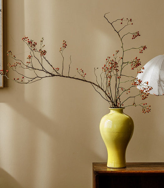 Porcelain Flower Vases, Handmade Water Holding Flower Vase, Yellow Flower Vases on Table, Ceramic Bud Vases-Paintingforhome