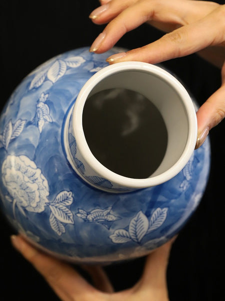 Large Flower Vases on Dining Table, Blue Porcelain Flower Vases, Centerpiece Ceramic Bouquet Vases, Handmade Modern Flower Vase-Paintingforhome