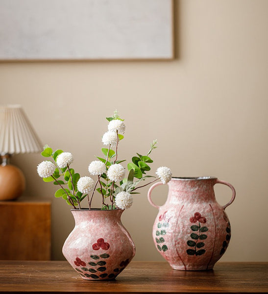 Rustic Pottery Flower Vases, Small Flower Vases on Table, Pink Bud Vases, Handmade Water Holding Flower Vases-Paintingforhome